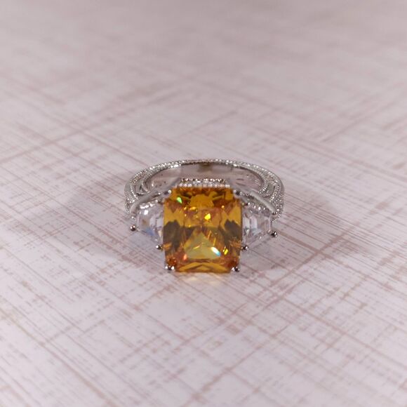 Simulated Yellow and White Diamond Ring in Sterling Silver Size 7 - Picture 3 of 10